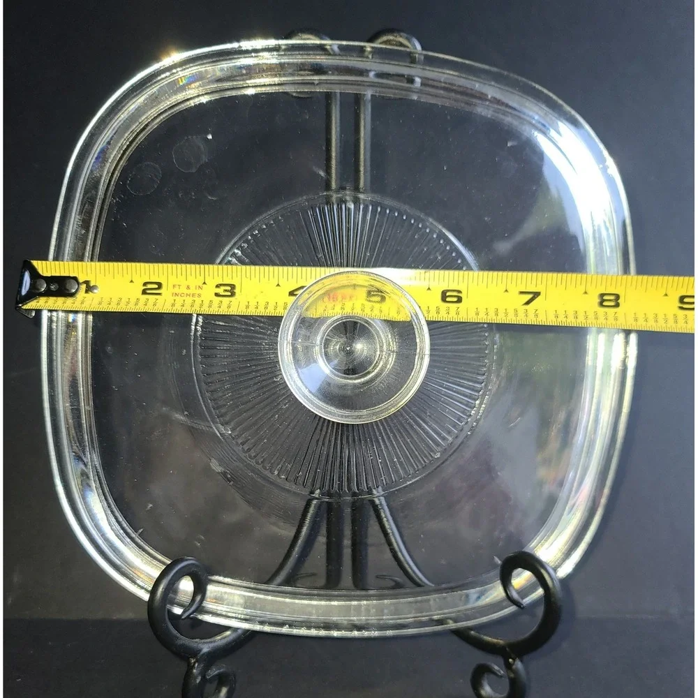 Pyrex A-9-C Clear Glass Square Lid Corning Ware Replacement Sunburst Knob 1960's